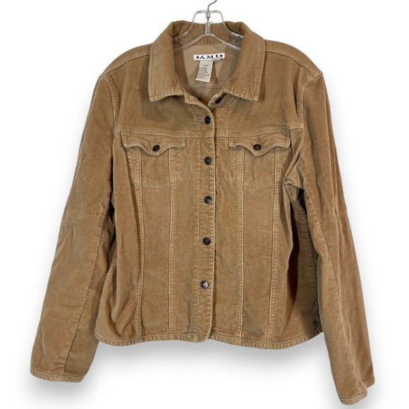 Vintage Jackets & Blazers - Vintage AMI Corduroy Tan Trucker Jacket Shacket Large